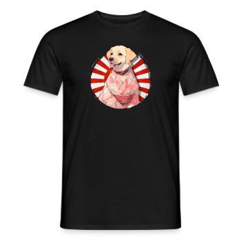 Chien mignon portant un kimono - Chemise d’anime - T-shirt homme - noir - Devant - AI Model Male 178 light (178cm)