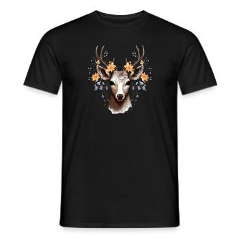 Cerf avec fond floral en forme de coeur - T-shirt homme - noir - Devant - AI Model Male 178 light (178cm)