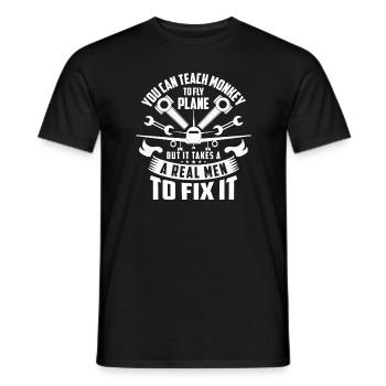 Teach monkey to fly plane real men fix it - T-shirt homme - noir - Devant - AI Model Male 178 light (178cm)