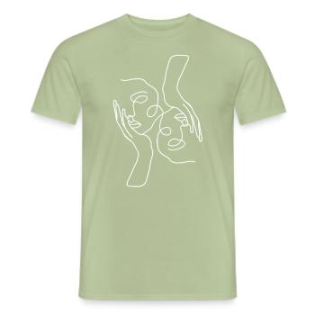 Women Faces Line Drawing Minimalist Simple Chic - Men's T-Shirt - sage - Front - AI Model Male 178 light (178cm)