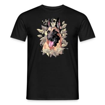 malinois dans feuilles - T-shirt homme - noir - Devant - AI Model Male 178 light (178cm)