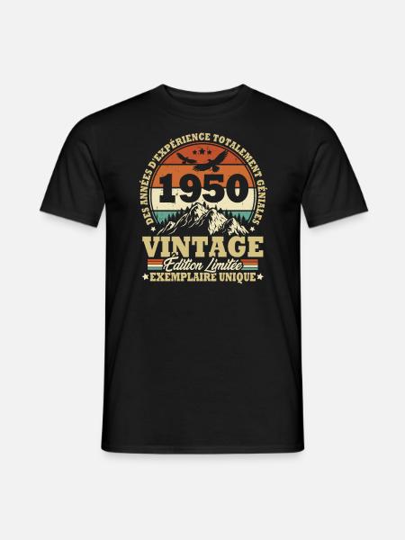 Vintage 1950 Anniversaire Cadeau Vintage Rétro - T-shirt homme - noir