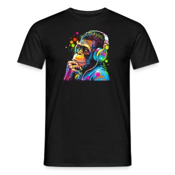 Schimpanse mit Kopfhörer farbig Affe DJ - Männer T-Shirt - Schwarz - Vorne - AI Model Male 178 light (178cm)