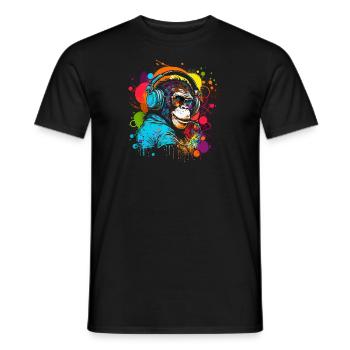 Schimpanse mit Kopfhörer und Sonnenbrille bunt - Männer T-Shirt - Schwarz - Vorne - AI Model Male 178 light (178cm)