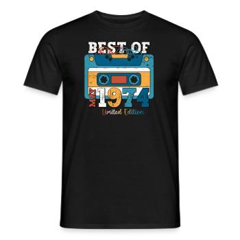 49th Birthday Man Cassette May Year 1974 - Men's T-Shirt - black - Front - AI Model Male 178 light (178cm)