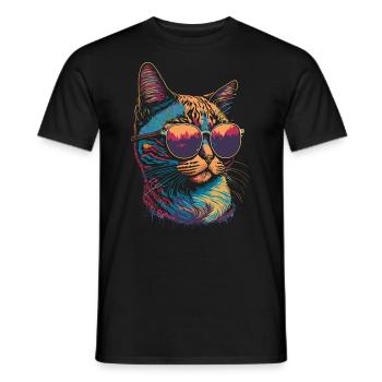 Katze und Sonnenbrrille Retro Sommer Illustration - Männer T-Shirt - Schwarz - Vorne - AI Model Male 178 light (178cm)