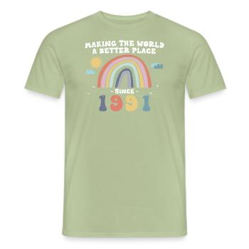 Making The World a Better Place Since 1991, 32nd - Men's T-Shirt - sage - Front - AI Model Male 178 light (178cm)
