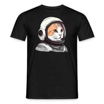 Funny Cat Astronaut - Men's T-Shirt - black - Front - AI Model Male 178 light (178cm)