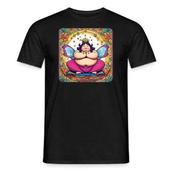 Dicke niedliche Joga Fee in Buddha Position - Männer T-Shirt - Schwarz - Vorne - AI Model Male 178 light (178cm)