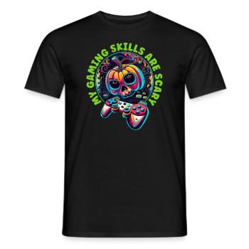 Halloween Gamer Controller Pumpkin Skull Gaming - Men's T-Shirt - black - Front - AI Model Male 178 light (178cm)