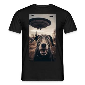 Alien UFO Drôle Chien Meme Selfie - T-shirt homme - noir - Devant - AI Model Male 178 light (178cm)