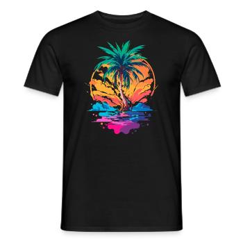 Palm tree in front of sunset | Tropical Paradise - Men's T-Shirt - black - Front - AI Model Male 178 light (178cm)