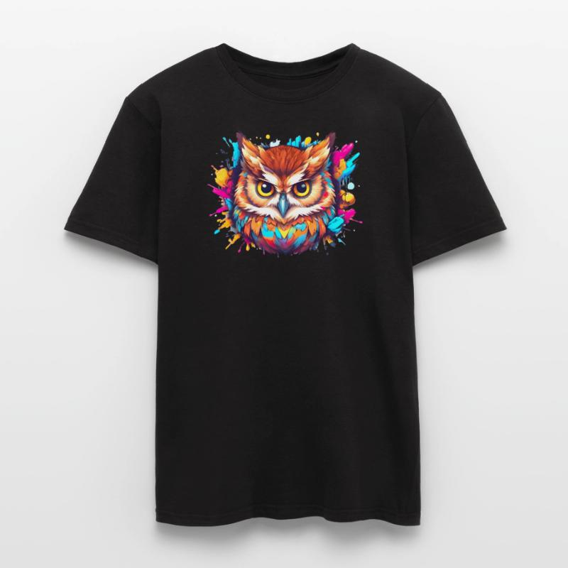 Farbenfrohe Eule aus einem Farbklecks, Comic-Art Männer T-Shirt
