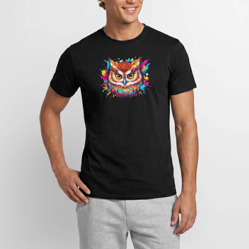 Farbenfrohe Eule aus einem Farbklecks, Comic-Art Männer T-Shirt