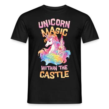 Einhorn Regenbogen Schloss Bunt Magie Fantasie - Männer T-Shirt - Schwarz - Vorne - AI Model Male 178 light (178cm)
