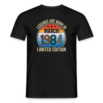 Les légendes sont nées en mars 1984 édition limitée - T-shirt homme - noir - Devant - AI Model Male 178 light (178cm)