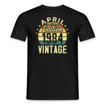 Vintage April 1984 - 1984 Anniversary Gift - Men's T-Shirt - black - Front - AI Model Male 178 light (178cm)