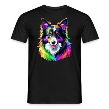 Chien Border Collie arc-en-ciel coloré cool mignon - T-shirt homme - noir - Devant - AI Model Male 178 light (178cm)