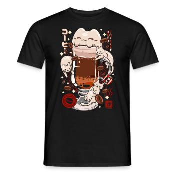 Japan Catpuccino Kaffee Katze - Kaffee - Männer T-Shirt - Schwarz - Vorne - AI Model Male 178 light (178cm)