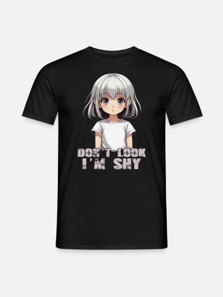 Schüchternes Anime-Mädchen im Kawaii-Stil - Männer T-Shirt - Schwarz