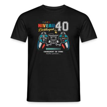 Niveau 40 Débloqué Anniversaire 40 ans Gamer - T-shirt homme - noir - Devant - AI Model Male 178 light (178cm)