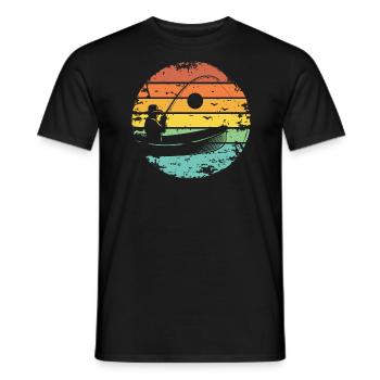 Fishing Fisherman Boat Retro Sunset - Men's T-Shirt - black - Front - AI Model Male 178 light (178cm)