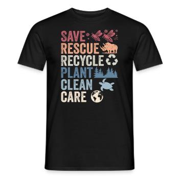 Save Rescue Recycle Plant Clean Care | Earth Day - Men's T-Shirt - black - Front - AI Model Male 178 light (178cm)