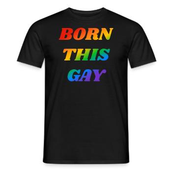 Né ce texte arc-en-ciel gay - T-shirt homme - noir - Devant - AI Model Male 178 light (178cm)