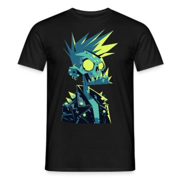 Zombie Punk Rocker – Neon Skull with Spiked Hair - Men's T-Shirt - black - Front - AI Model Male 178 light (178cm)