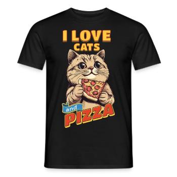 Chat J’Aime Les Chats Et La Pizza Drôle Drôle Humour - T-shirt homme - noir - Devant - AI Model Male 178 light (178cm)
