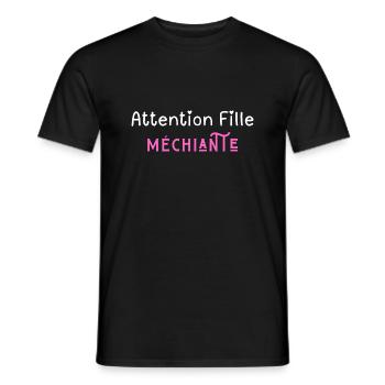attention fille méchiante - T-shirt homme - noir - Devant - AI Model Male 178 light (178cm)