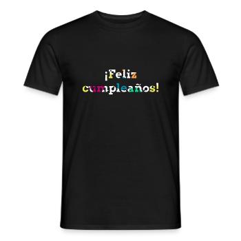 Joyeux anniversaire avec des paroles espagnoles colorées - T-shirt homme - noir - Devant - AI Model Male 178 light (178cm)