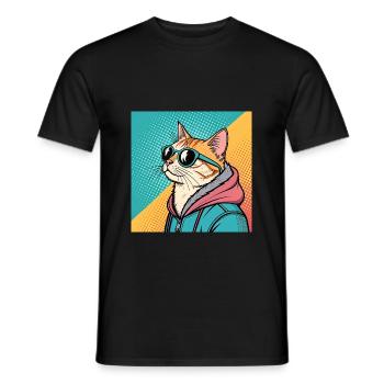 Cooles Katze Design im Pop Art Stil für alle - Männer T-Shirt - Schwarz - Vorne - AI Model Male 178 light (178cm)
