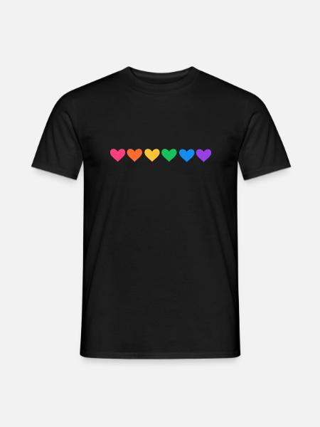 HEARTS - VALENTINE - RAINBOW - REGENBOGENFARBEN - T-shirt herr - svart