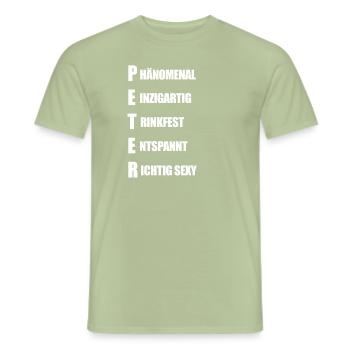 Peter - Männer T-Shirt - Sage - Vorne - AI Model Male 178 light (178cm)