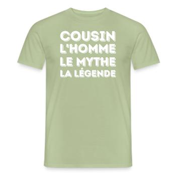 COUSIN l'homme le mythe la légende - T-shirt homme - vert sauge - Devant - AI Model Male 178 light (178cm)