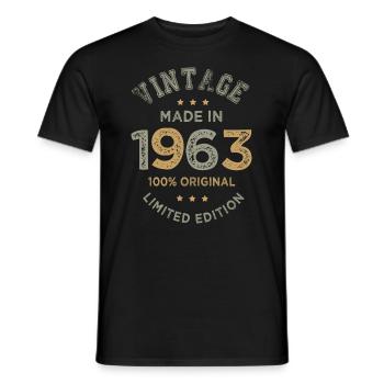 Made in 1963 Cadeau Vintage anniversaire 60 ans - T-shirt homme - noir - Devant - AI Model Male 178 light (178cm)