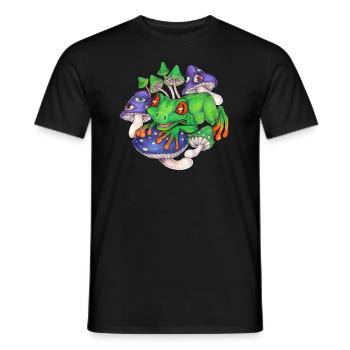 Cooler Frosch mit Pilzen Wahninn und Surreal - Männer T-Shirt - Schwarz - Vorne - AI Model Male 178 light (178cm)