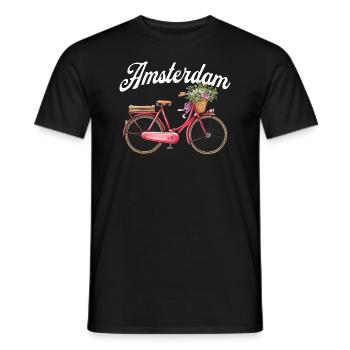 Amsterdam Flower Bicycle Dutch Souvenir - Men's T-Shirt - black - Front - AI Model Male 178 light (178cm)