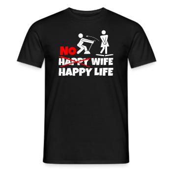 No Happy Wife Happy Life Wives Bride Groom - Men's T-Shirt - black - Front - AI Model Male 178 light (178cm)