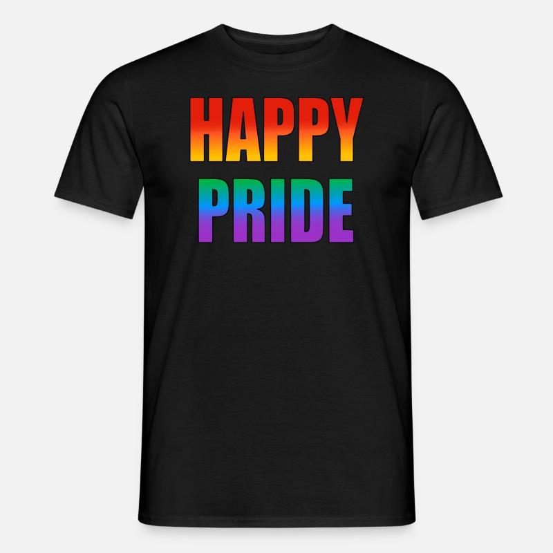 Happy Pride Regenbogen-Text - Männer T-Shirt - Schwarz