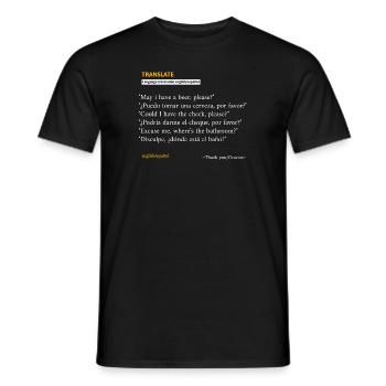 Funny language translation english/spanish - Men's T-Shirt - black - Front - AI Model Male 178 light (178cm)