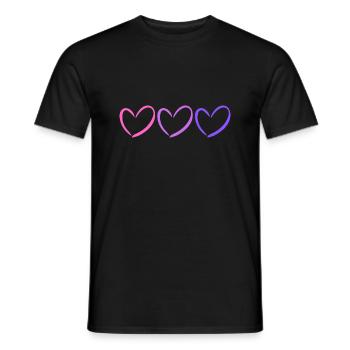 Tshirt avec 3 coeurs du rose au violet - T-shirt homme - noir - Devant - AI Model Male 178 light (178cm)