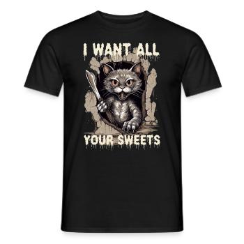 Zombie Cat Halloween Horror Monster Here's Kitty - Men's T-Shirt - black - Front - AI Model Male 178 light (178cm)