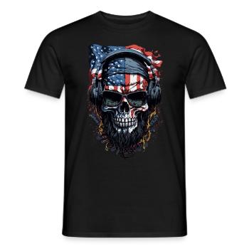 Cool USA Flair : Tête de mort, drapeau et lunettes de soleil - T-shirt homme - noir - Devant - AI Model Male 178 light (178cm)