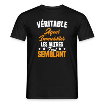 Véritable agent immobilier Cadeau Humour - T-shirt homme - noir - Devant - AI Model Male 178 light (178cm)