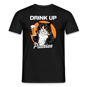 Drink Up Pussies Funny Cat St Patricks Day Saying - Men's T-Shirt - black - Front - AI Model Male 178 light (178cm)