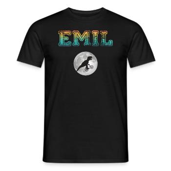 EMIL - Beautiful boy name with dinosaur - Men's T-Shirt - black - Front - AI Model Male 178 light (178cm)