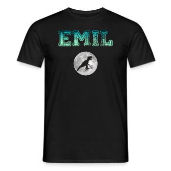 EMIL - Beautiful boy name with dinosaur - Men's T-Shirt - black - Front - AI Model Male 178 light (178cm)