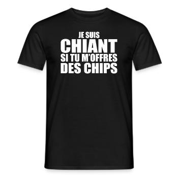 Man Who Loves: Chips. Funny Design Humor - Men's T-Shirt - black - Front - AI Model Male 178 light (178cm)